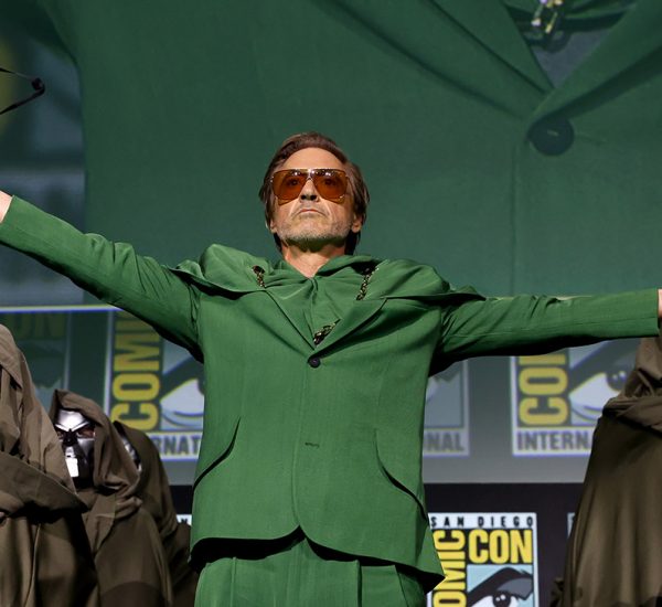 SAN DIEGO, CALIFORNIA - JULY 27: Robert Downey Jr. speaks onstage during the Marvel Studios Panel in Hall H at SDCC in San Diego, California on July 27, 2024. (Photo by Jesse Grant/Getty Images for Disney)