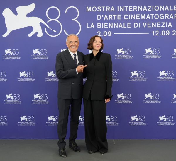 VENICE, ITALY - SEPTEMBER 02: Artistic Director Alberto Barbera and Jury president Maggie Gyllenhaal attend the Jury Photocall during the 83rd Venice International Film Festival at Palazzo del Casino on September 02, 2026 in Venice, Italy. (Photo by Vittorio Zunino Celotto/Getty Images)